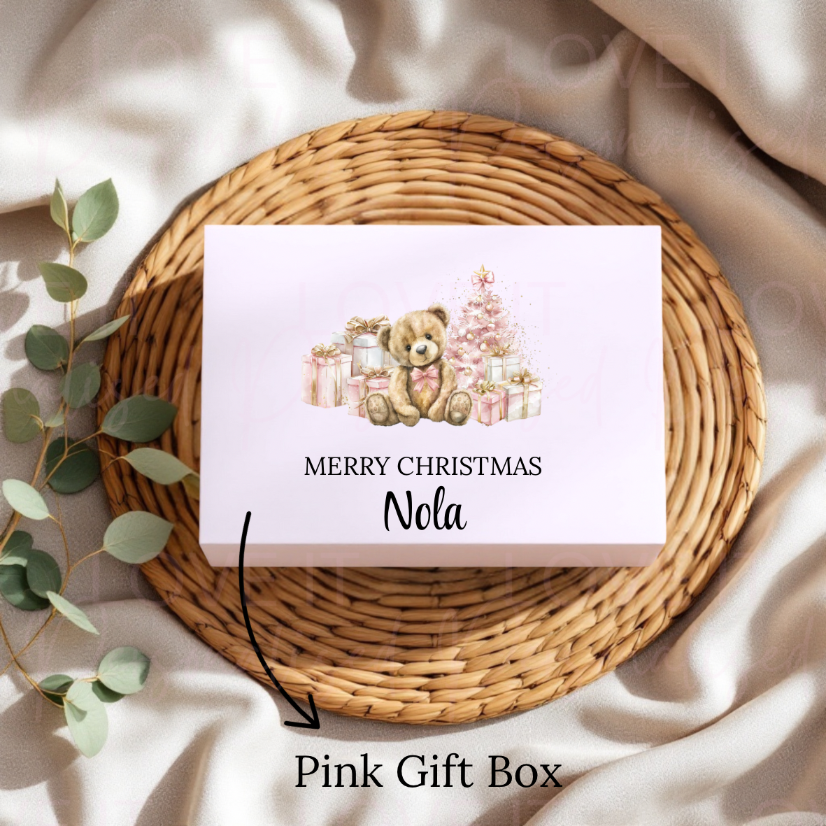 Personalised Christmas Eve Box - Pink Or Blue Bear Design