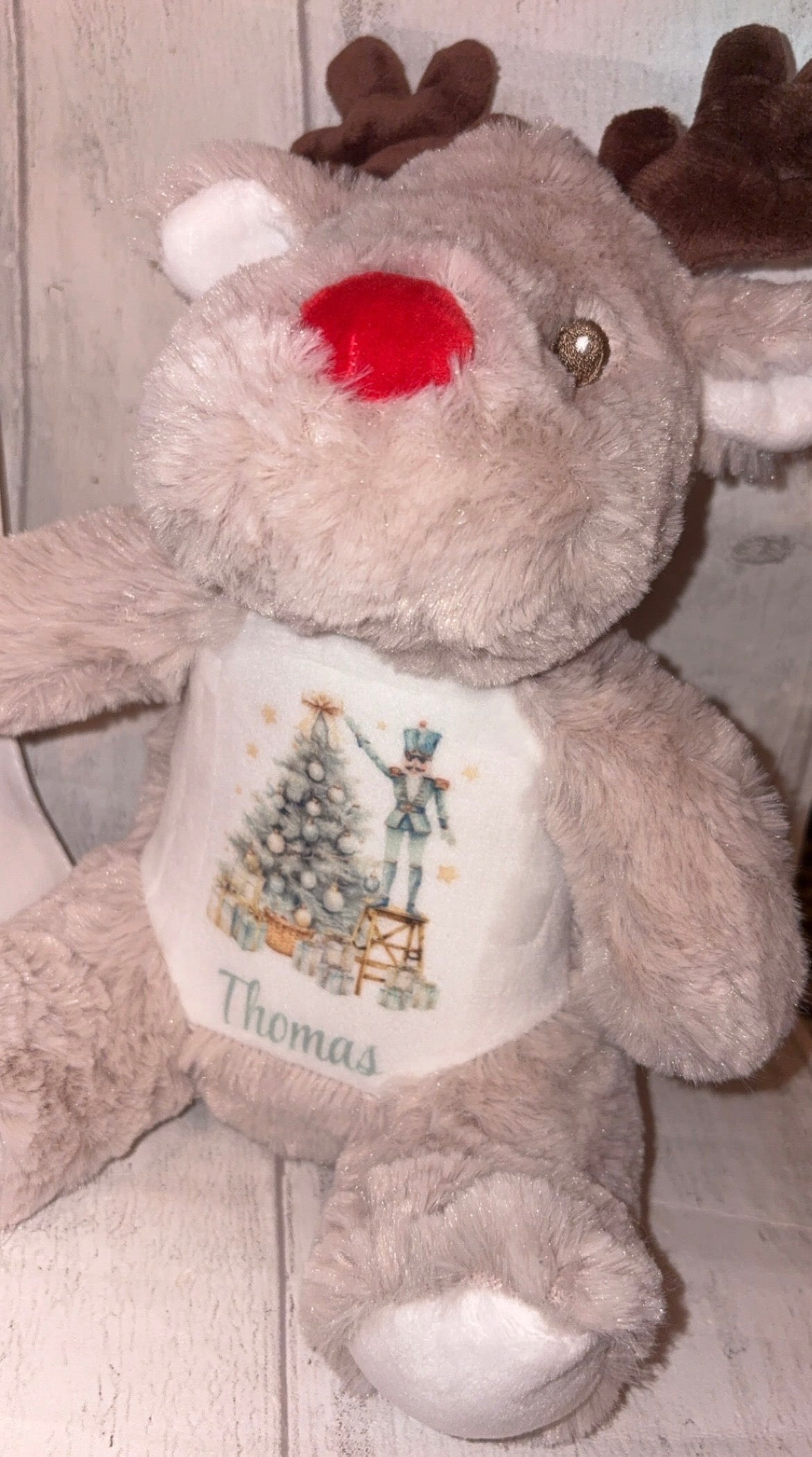 Personalised Christmas Reindeer Teddy - Blue Nutcracker Design