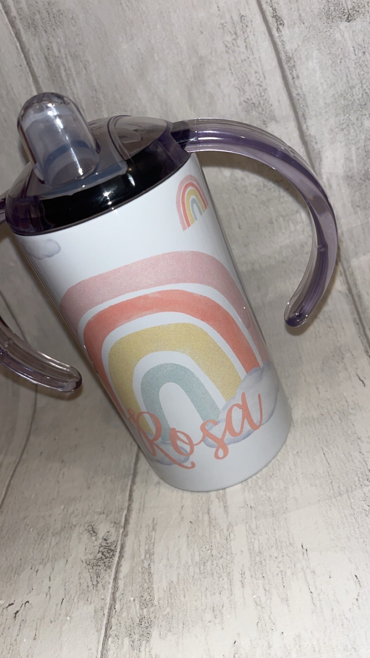 Personalised Rainbow Children's Sippy Cup (two lids)
