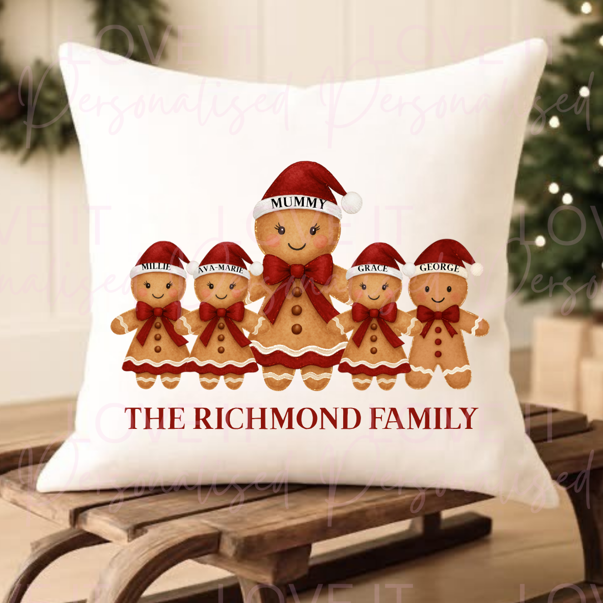 Personalised Christmas Gingerbread Family Cushion