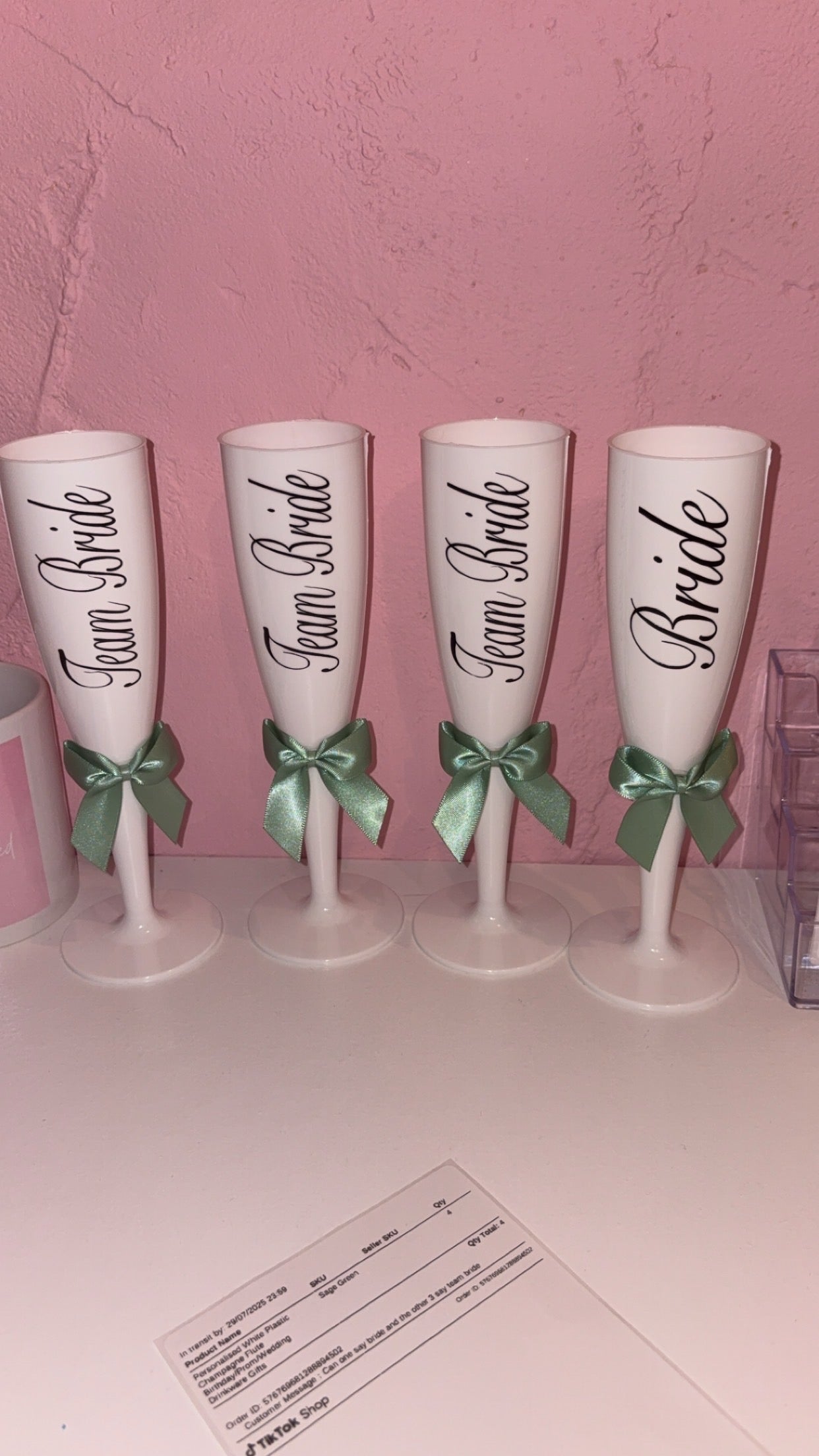 Personalised White Plastic Wedding Title Champagne Flute