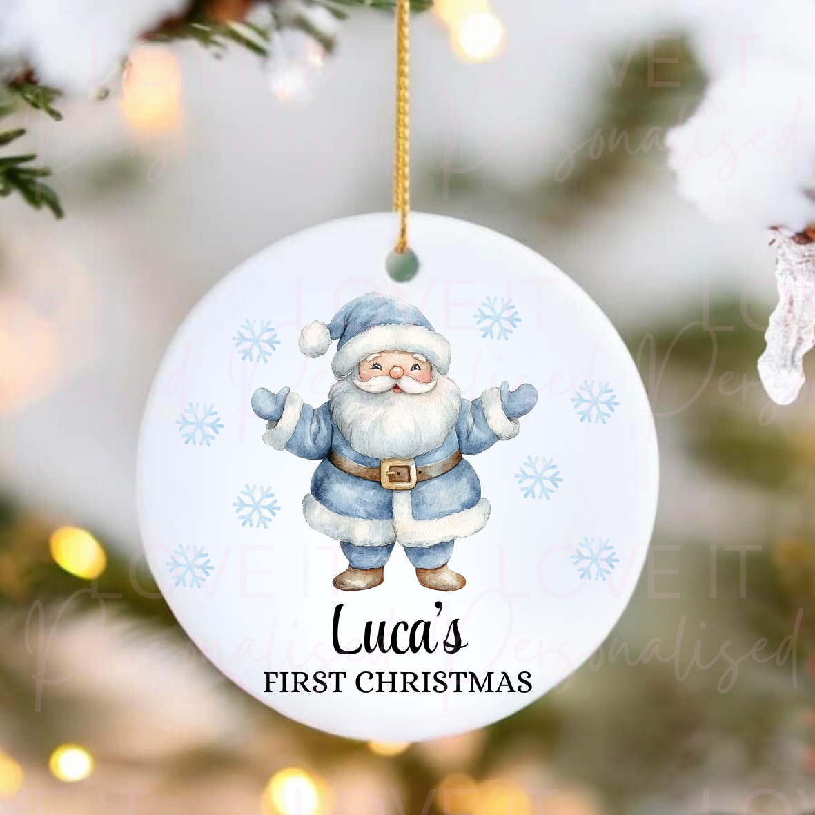 Personalised First Christmas Ceramic Ornament - Pink/Blue Santa Design