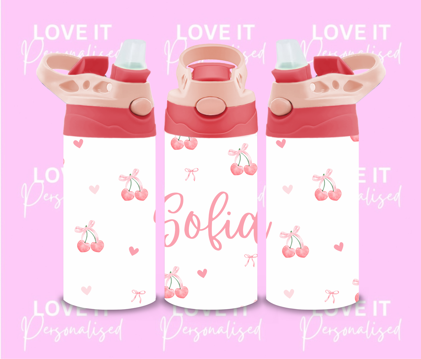 Personalised Cherry Bow 12oz Water Bottle