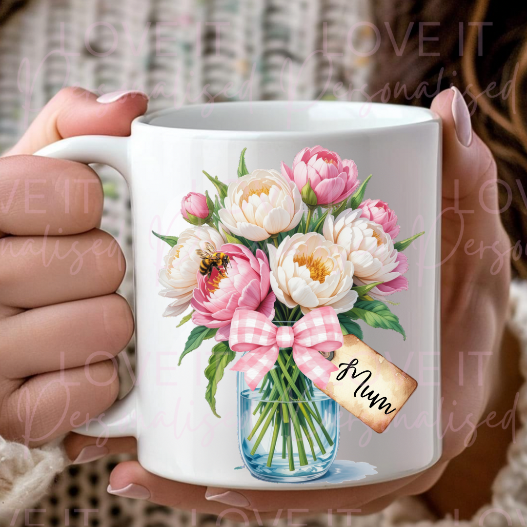 Personalised Pink Flowers Mug