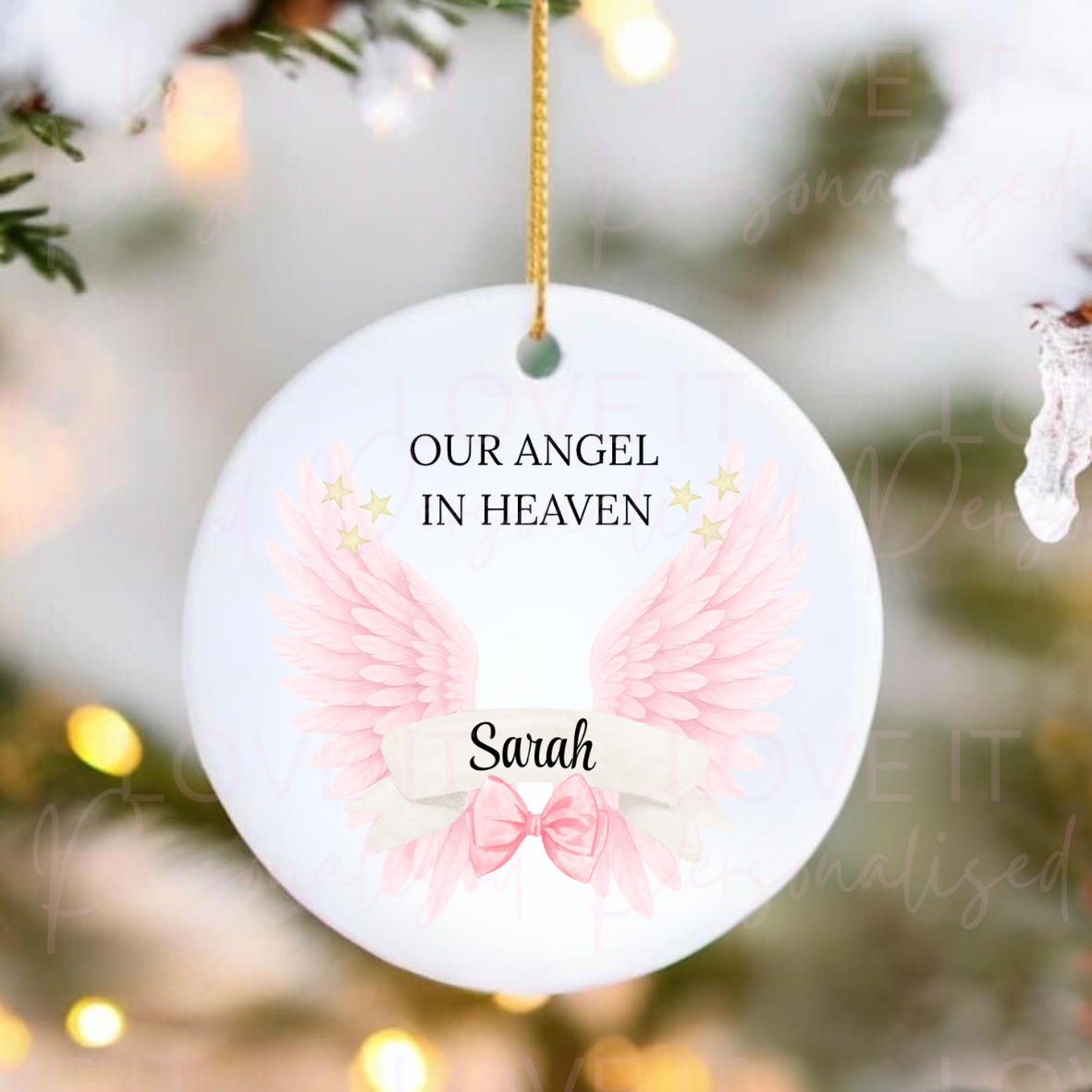 Personalised Pink Memorial Angel Wings Ceramic Ornament