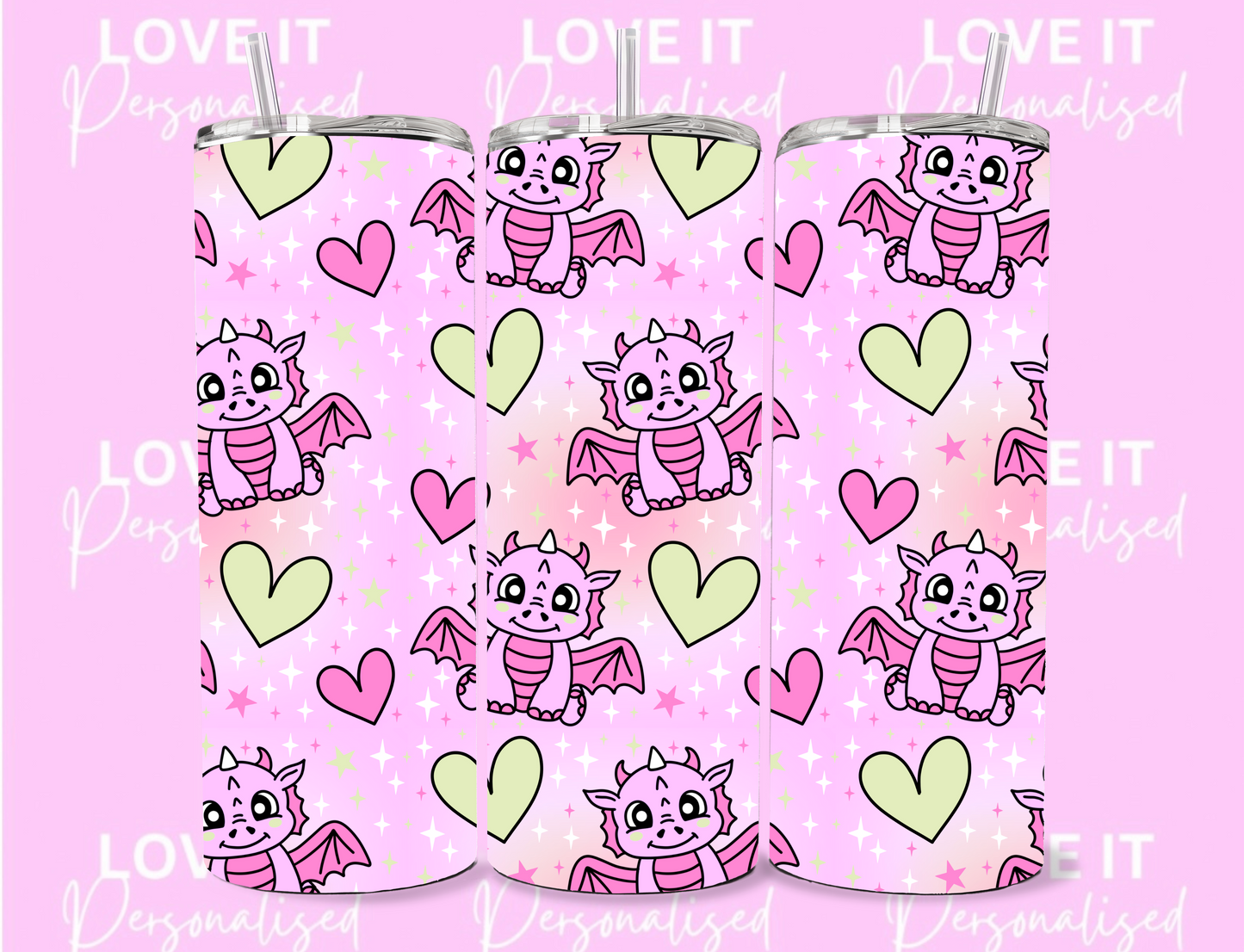 Pink Dragon & Hearts 20oz Tumbler