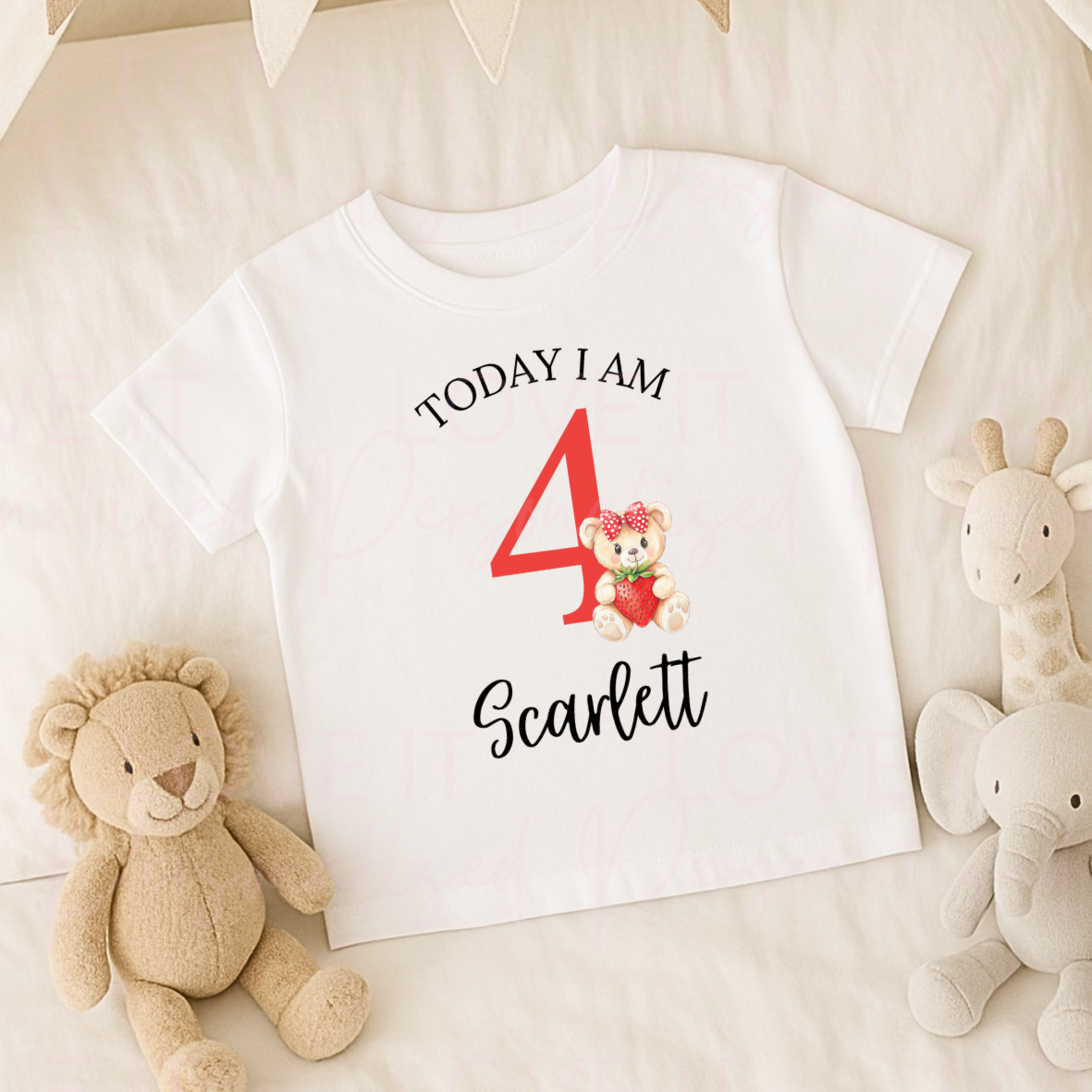 Personalised Strawberry Bear Children's Birthday T-Shirt