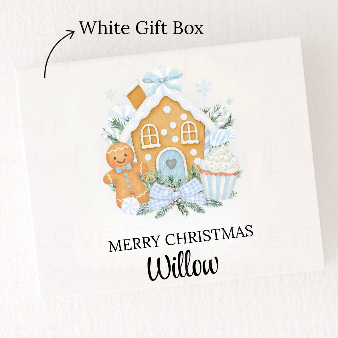 Personalised Christmas Eve Box - Pink/Blue Gingerbread House Design