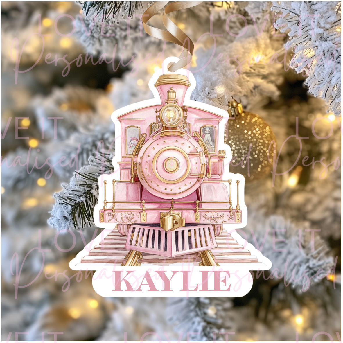 Personalised Acrylic Christmas Express Train Ornament - Pink/Blue