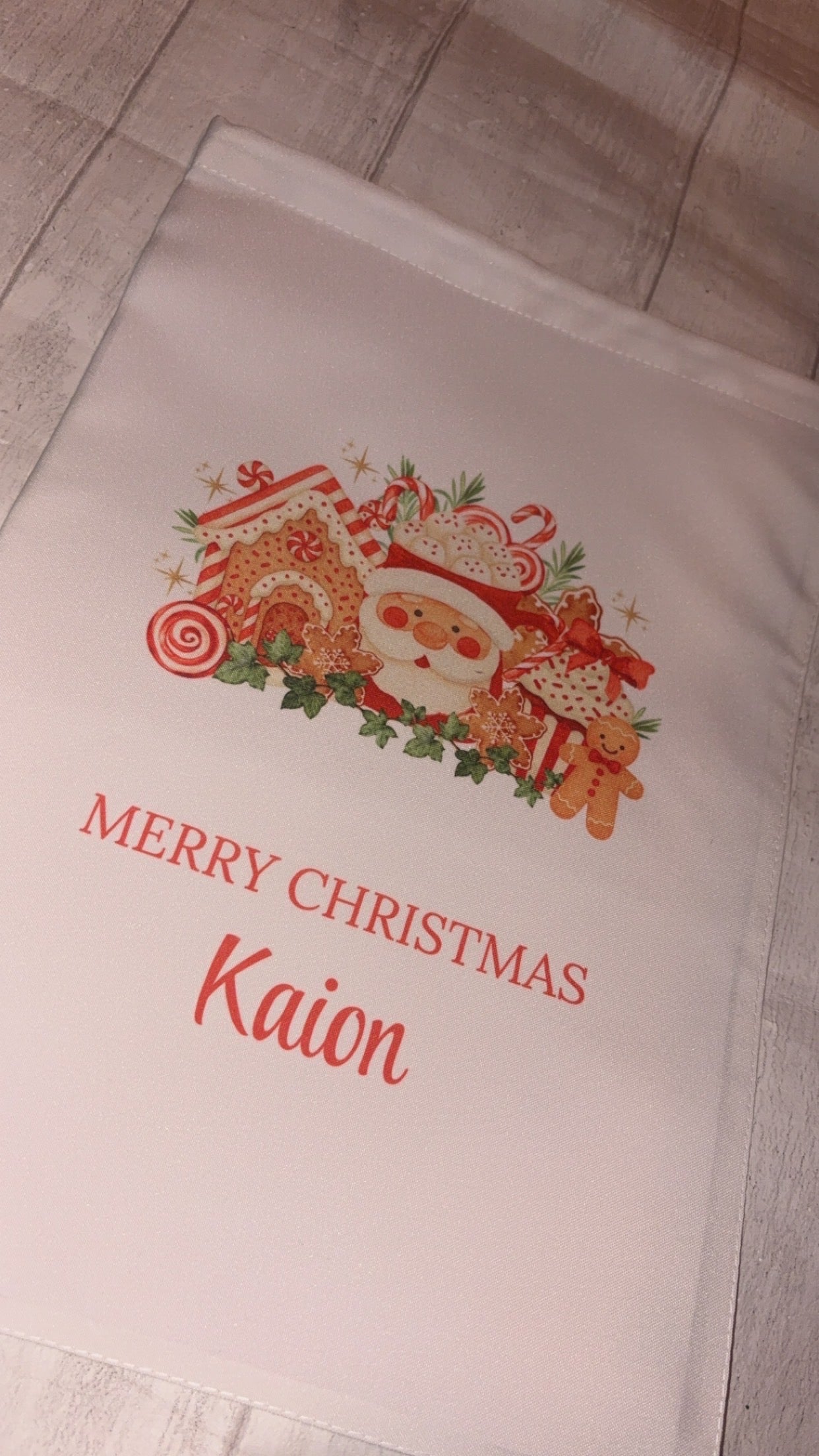 Personalised Christmas Eve Bag/Perfect for Pyjamas - Pink/Red Gingerbread Bakery Design