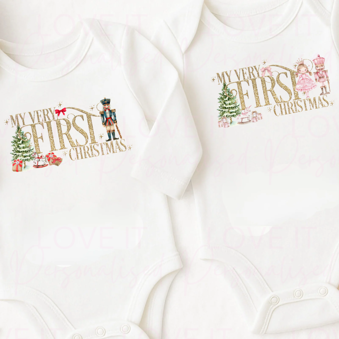 First Christmas Pink/Blue Nutcracker Baby Bodysuit - Short/Long Sleeve