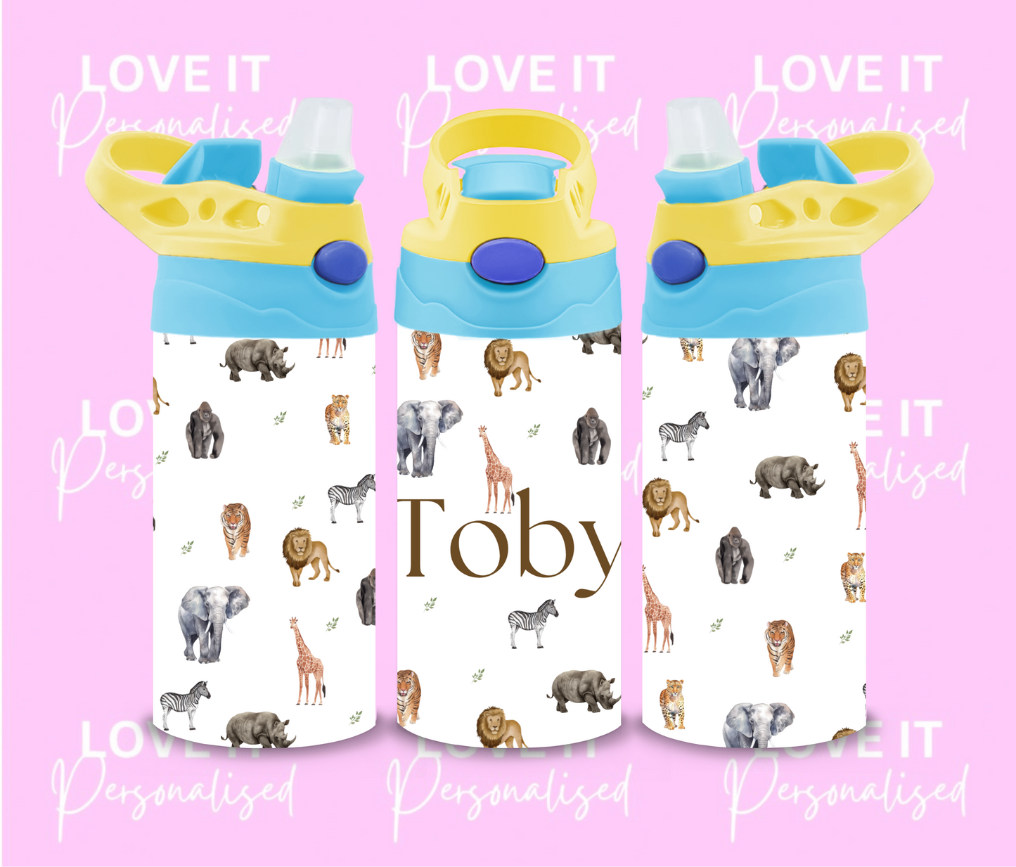 Personalised Safari Animals 12oz Water Bottle