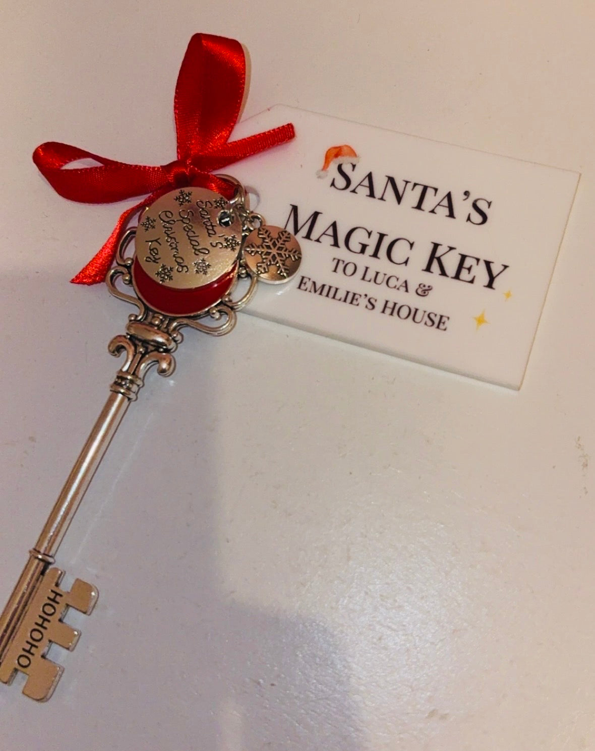 Personalised Metal Santas Lost Key With Acrylic Tag