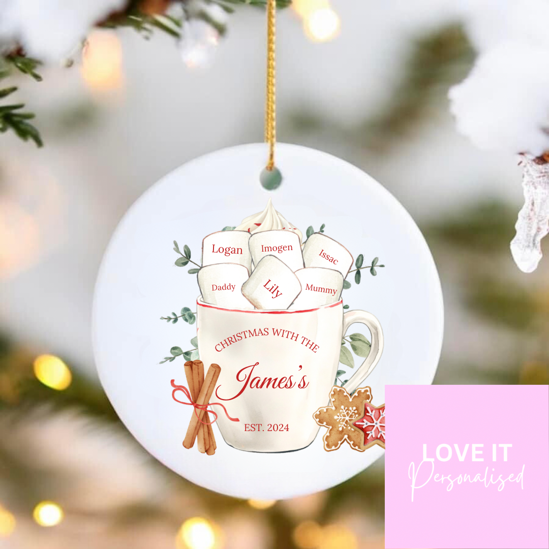 Personalised Ceramic Christmas Ornament - Marshmallow Family Design (up to 5 names)