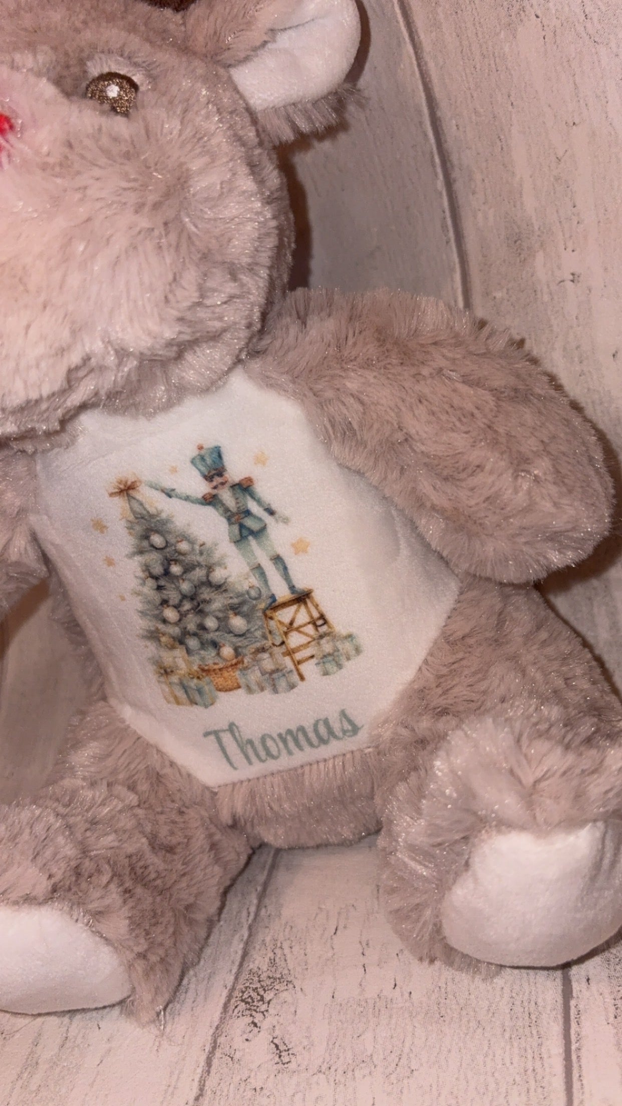 Personalised Christmas Reindeer Teddy - Blue Nutcracker Design