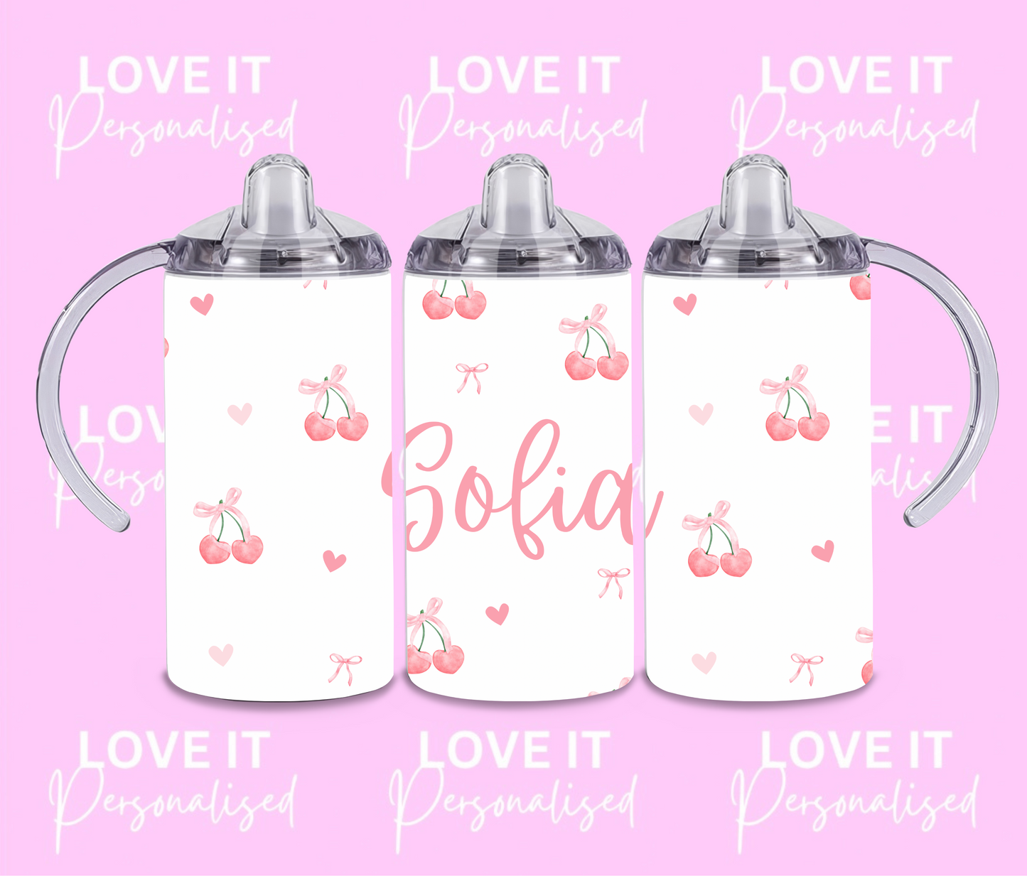 Personalised Cherry Bow Children's Sippy Cup (two lids)