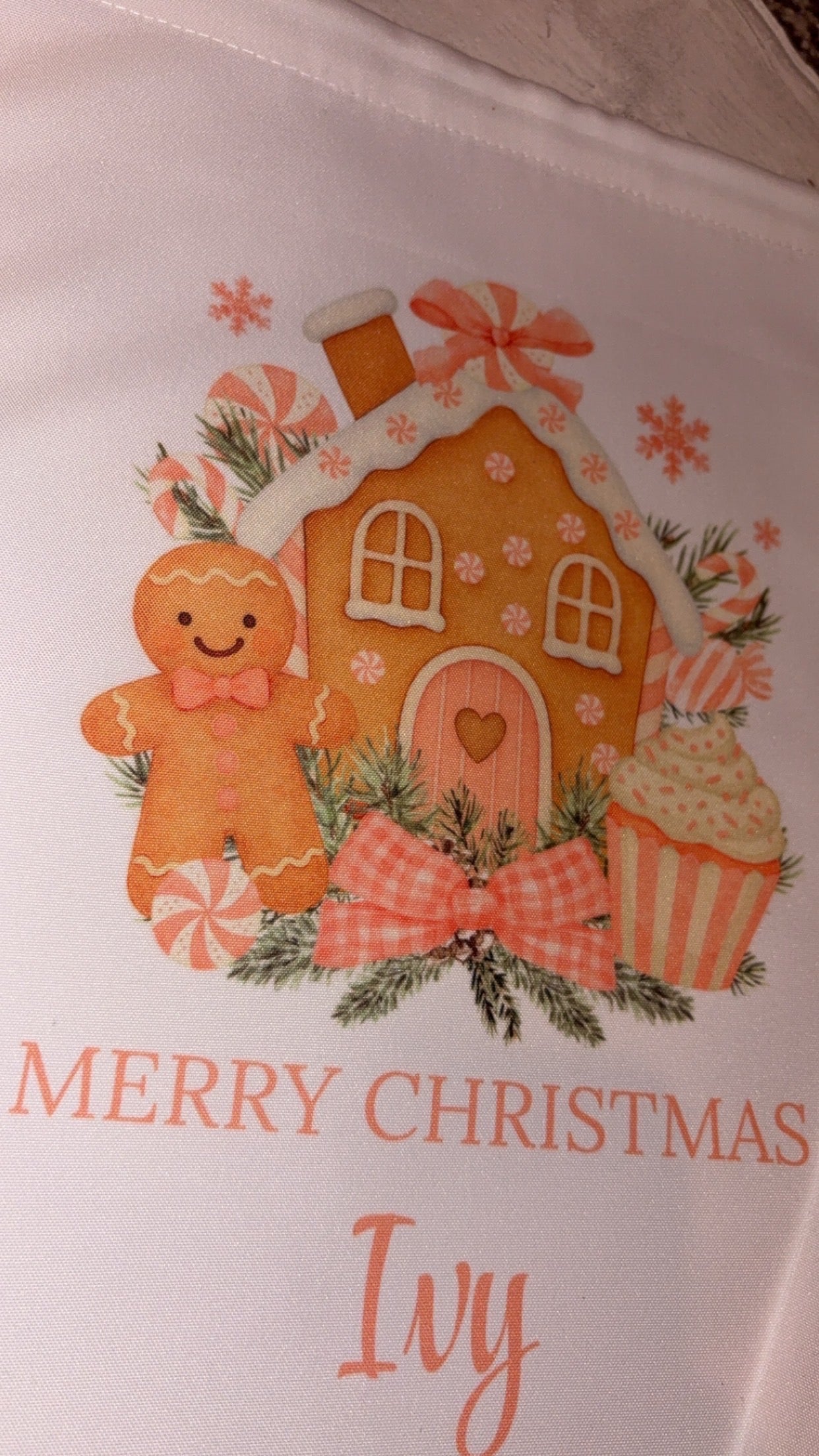 Personalised Christmas Eve Bag/Perfect for Pyjamas - Pink/Blue Gingerbread House Design