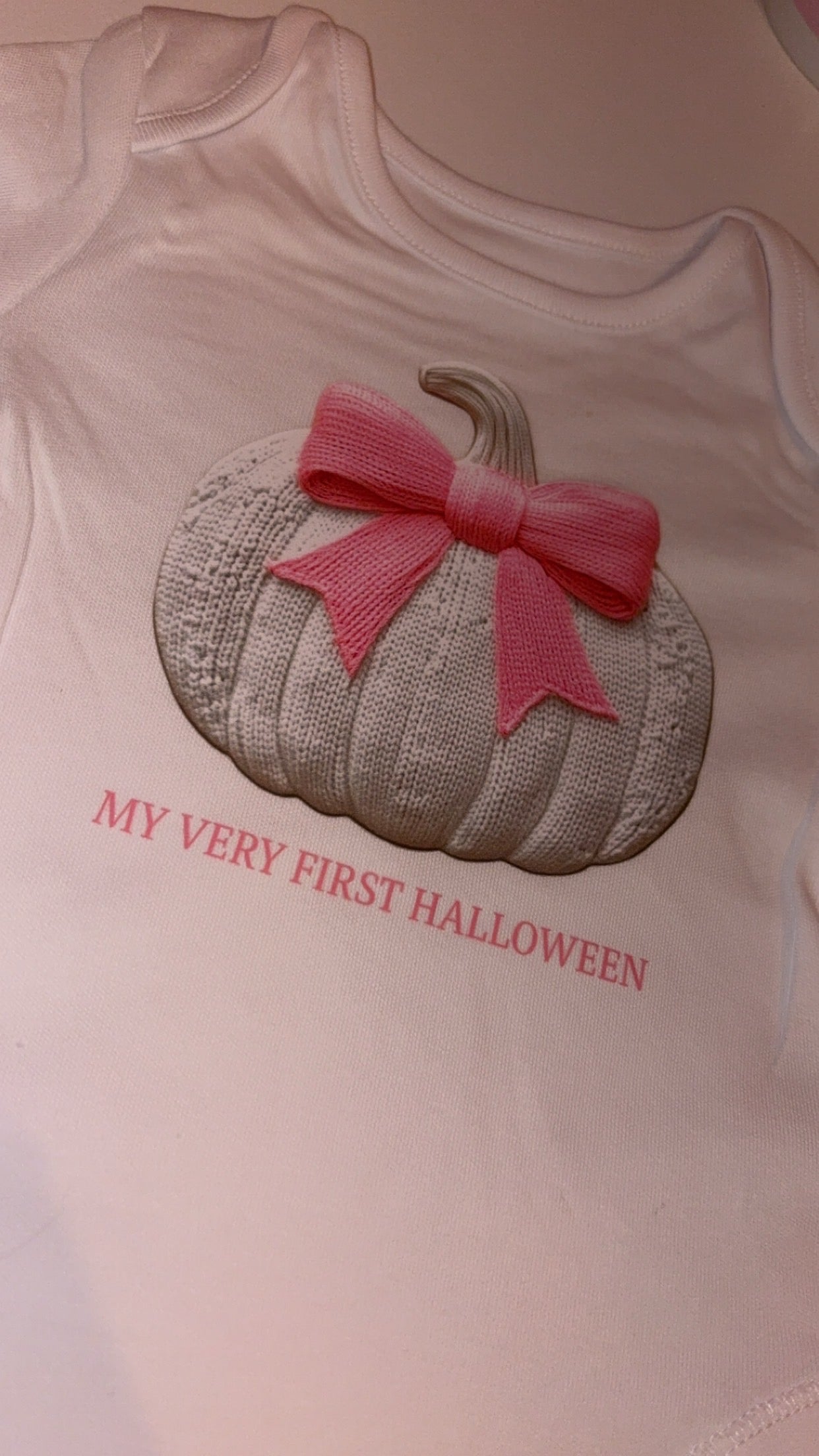 First Halloween Pink Knitted Effect Baby Bodysuit - Short/Long Sleeve