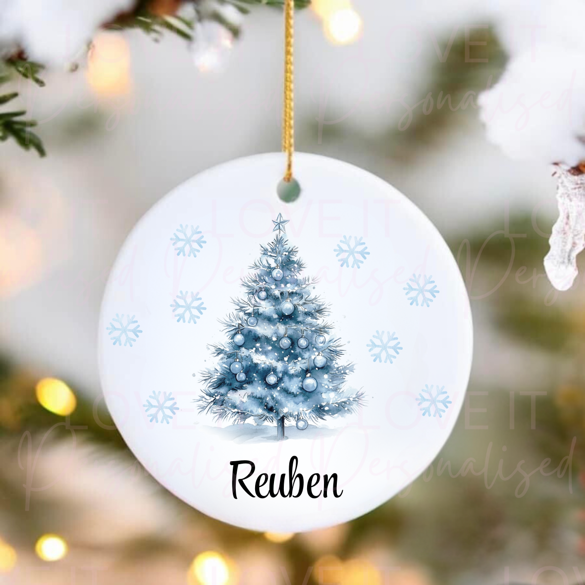 Personalised Christmas Ceramic Ornament - Pink/Blue Tree Design