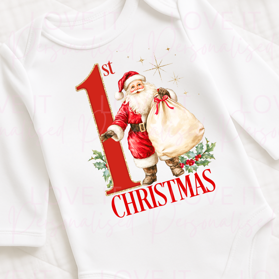 First Christmas Pink/Blue Santa Baby Bodysuit - Short/Long Sleeve