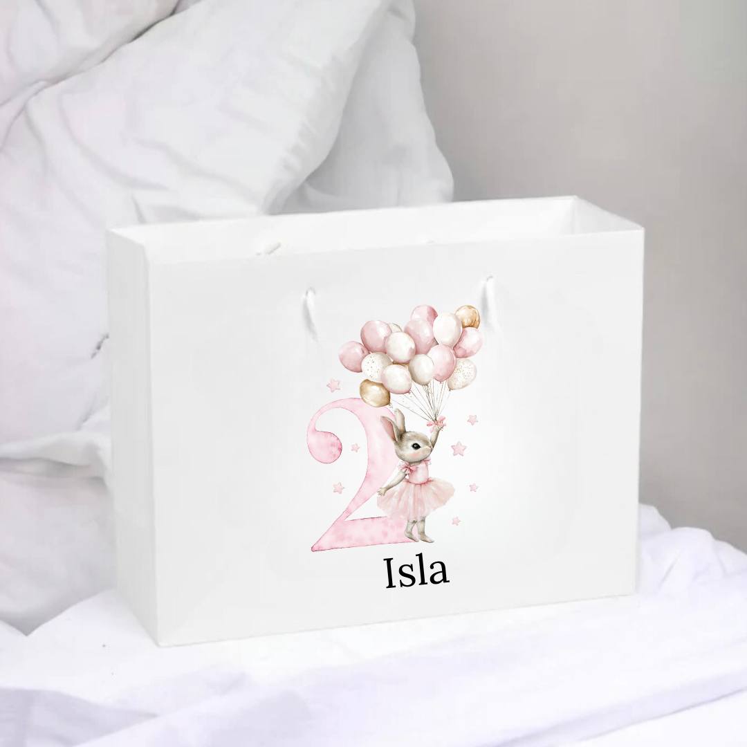 Personalised Birthday Gift Bag - Pink Or Blue Rabbit Number Design