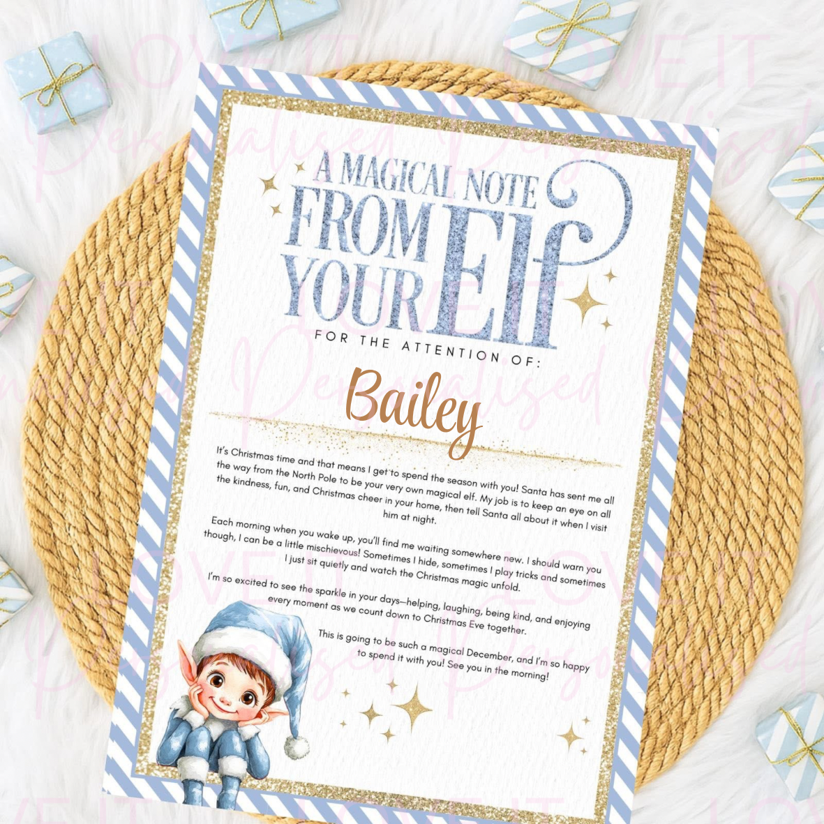 Personalised 'A magical Note From Your Elf - Blue