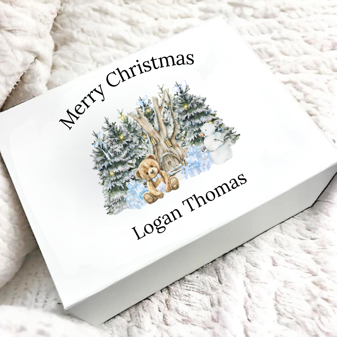 Personalised Christmas Eve Box - Pink Or Blue Bear Design