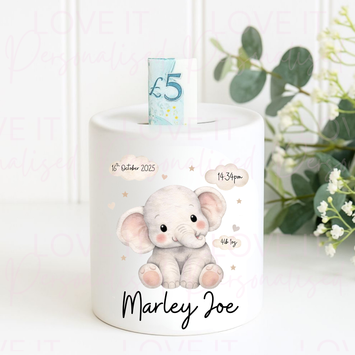 Personalised Elephant Money Box