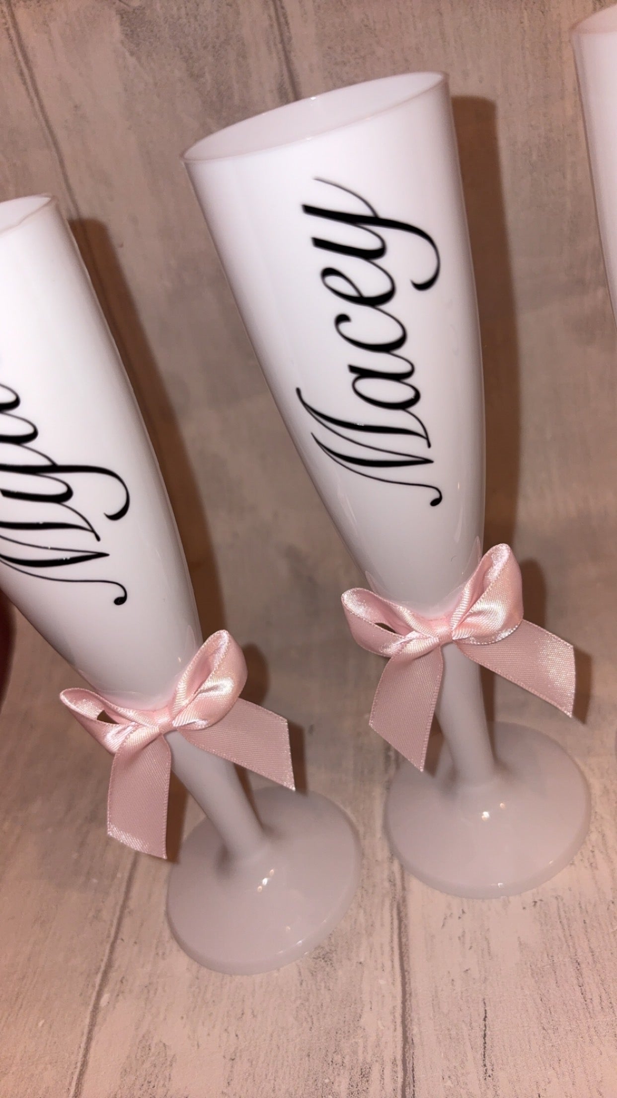 Personalised White Plastic Champagne Flute Birthday/Prom/Wedding