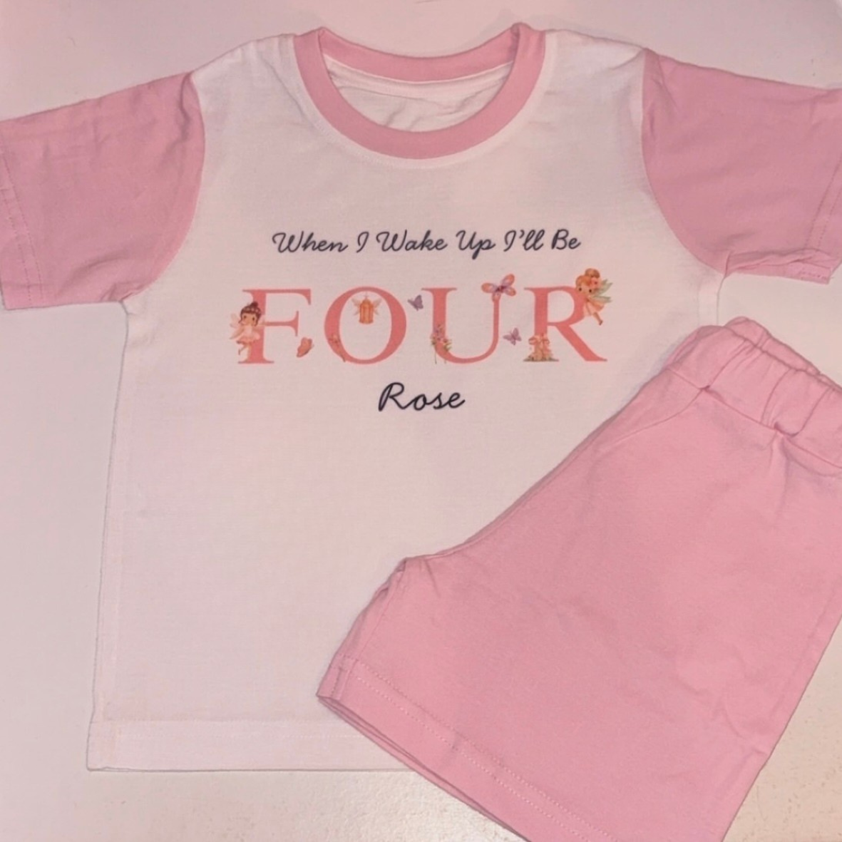 Personalised Fairy Birthday Pink Short Pyjamas