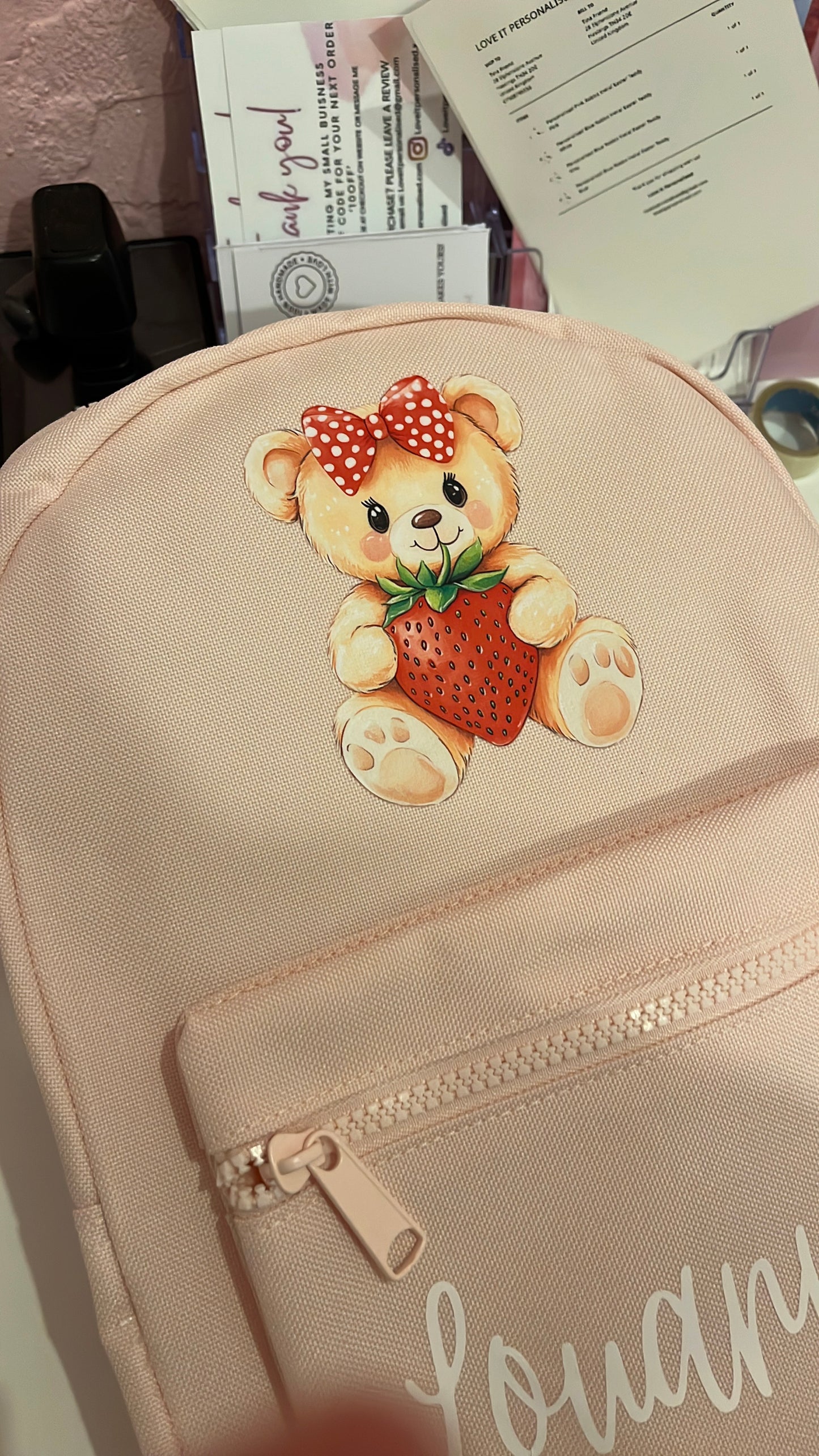 Personalised Children’s Strawberry Bear Backpack