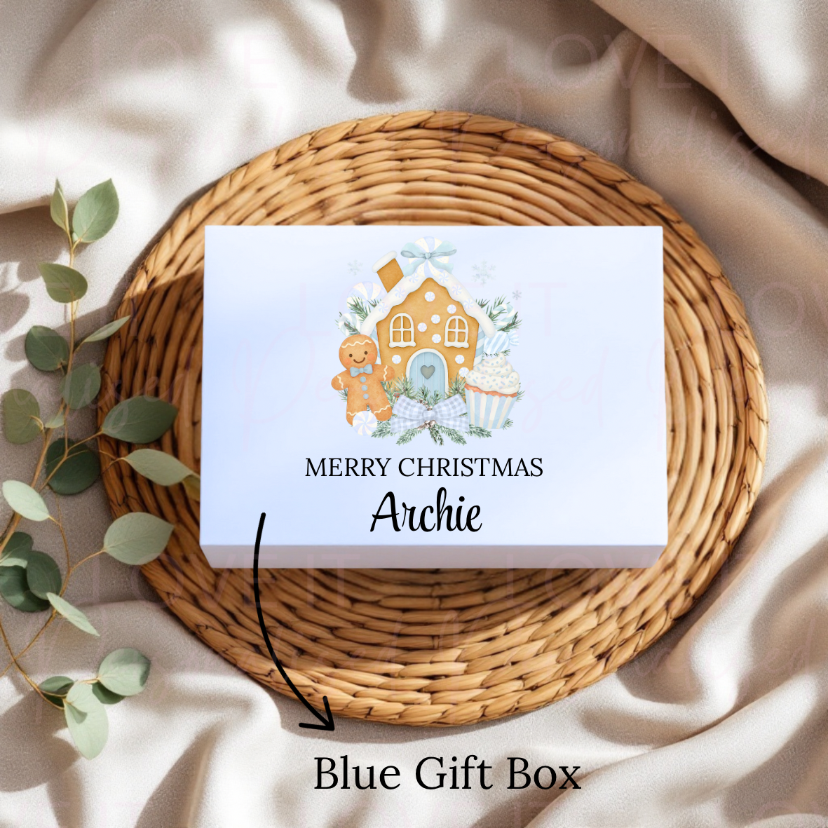 Personalised Christmas Eve Box - Pink/Blue Gingerbread House Design