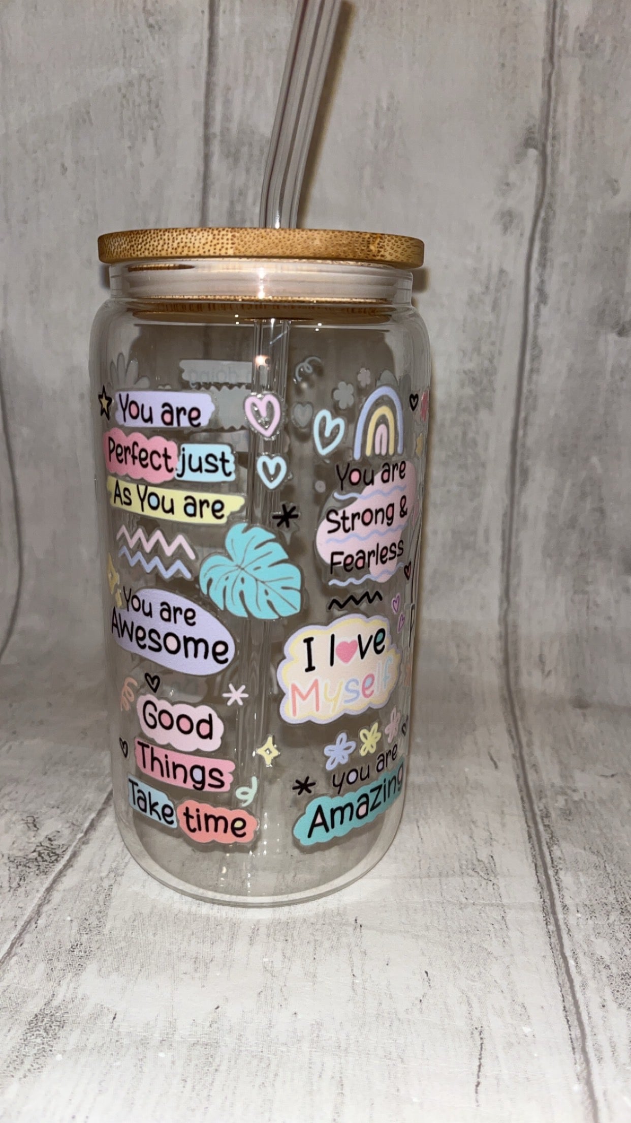 Cup Of Positivity Clear Libbey Glass Can