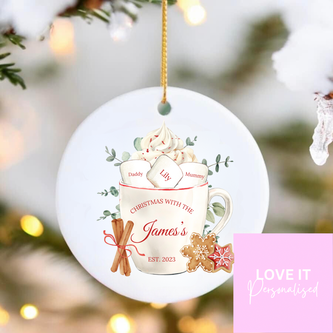 Personalised Ceramic Christmas Ornament - Marshmallow Family Design (up to 5 names)