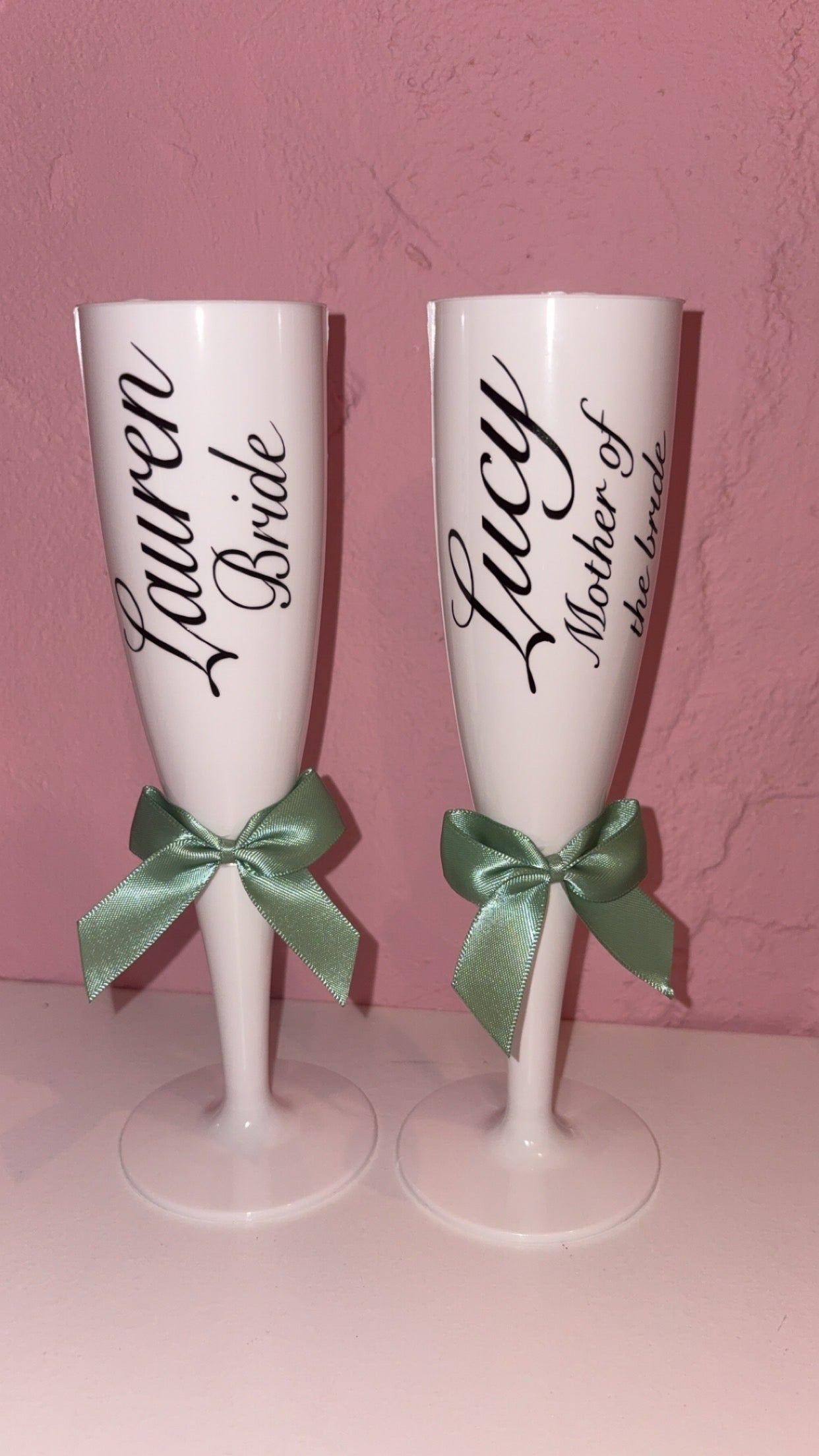 Personalised White Plastic Wedding Title Champagne Flute