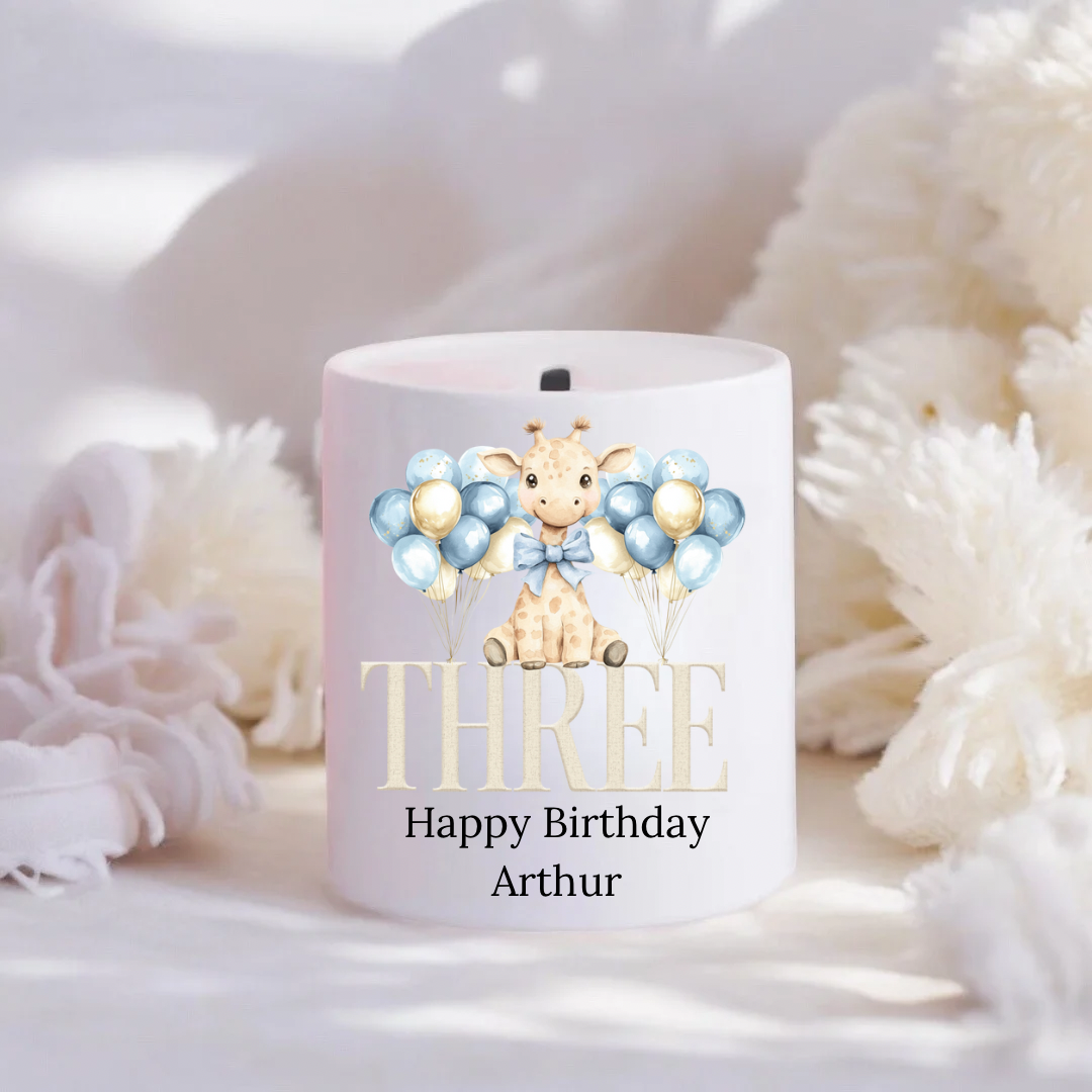Personalised Blue Giraffe Birthday Money Box