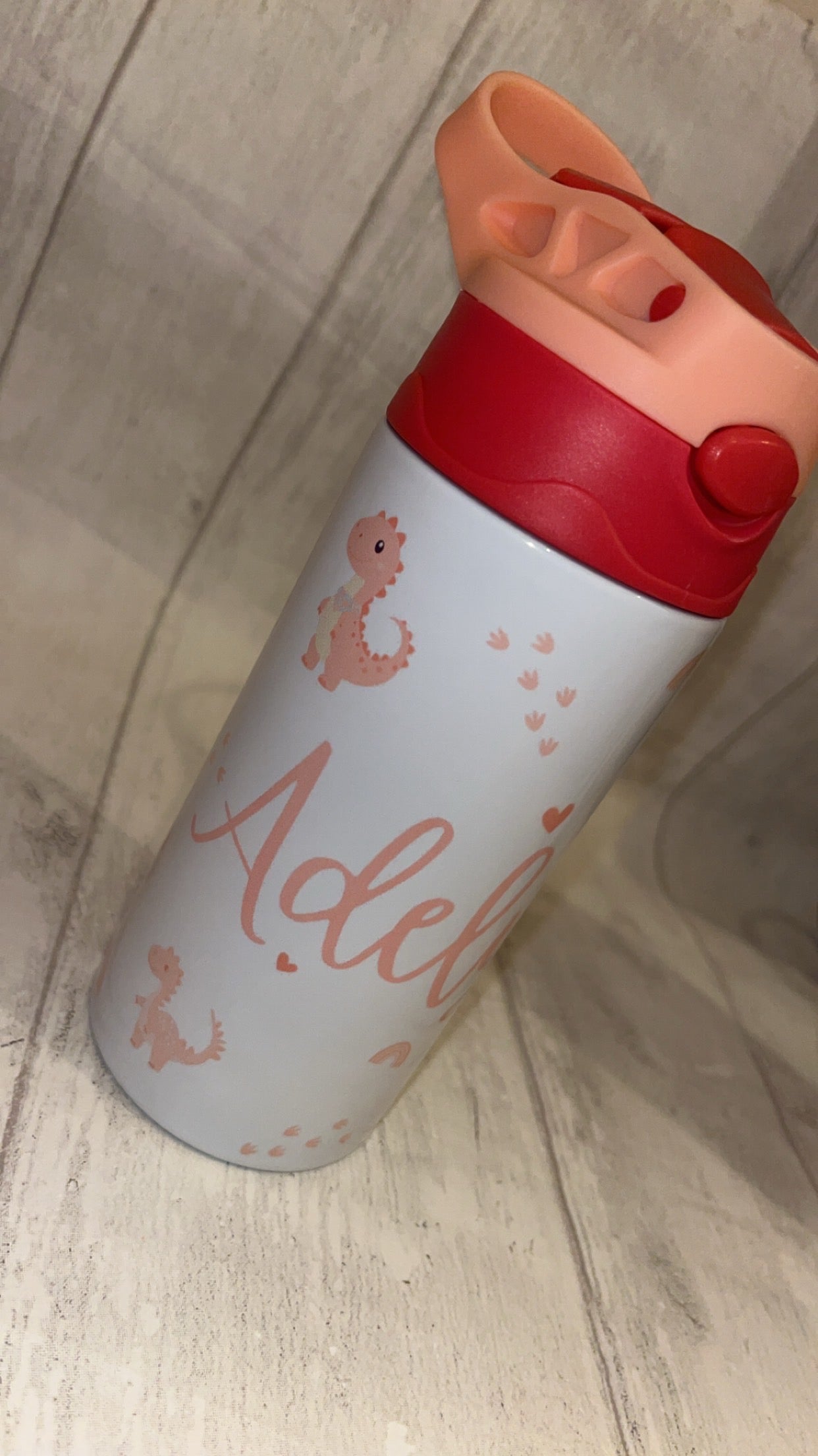 Personalised Pink Dinosaur 12oz Water Bottle