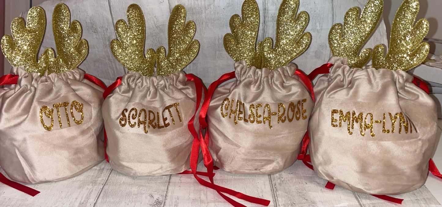 Personalised Christmas Reindeer Bag - Gold Antler