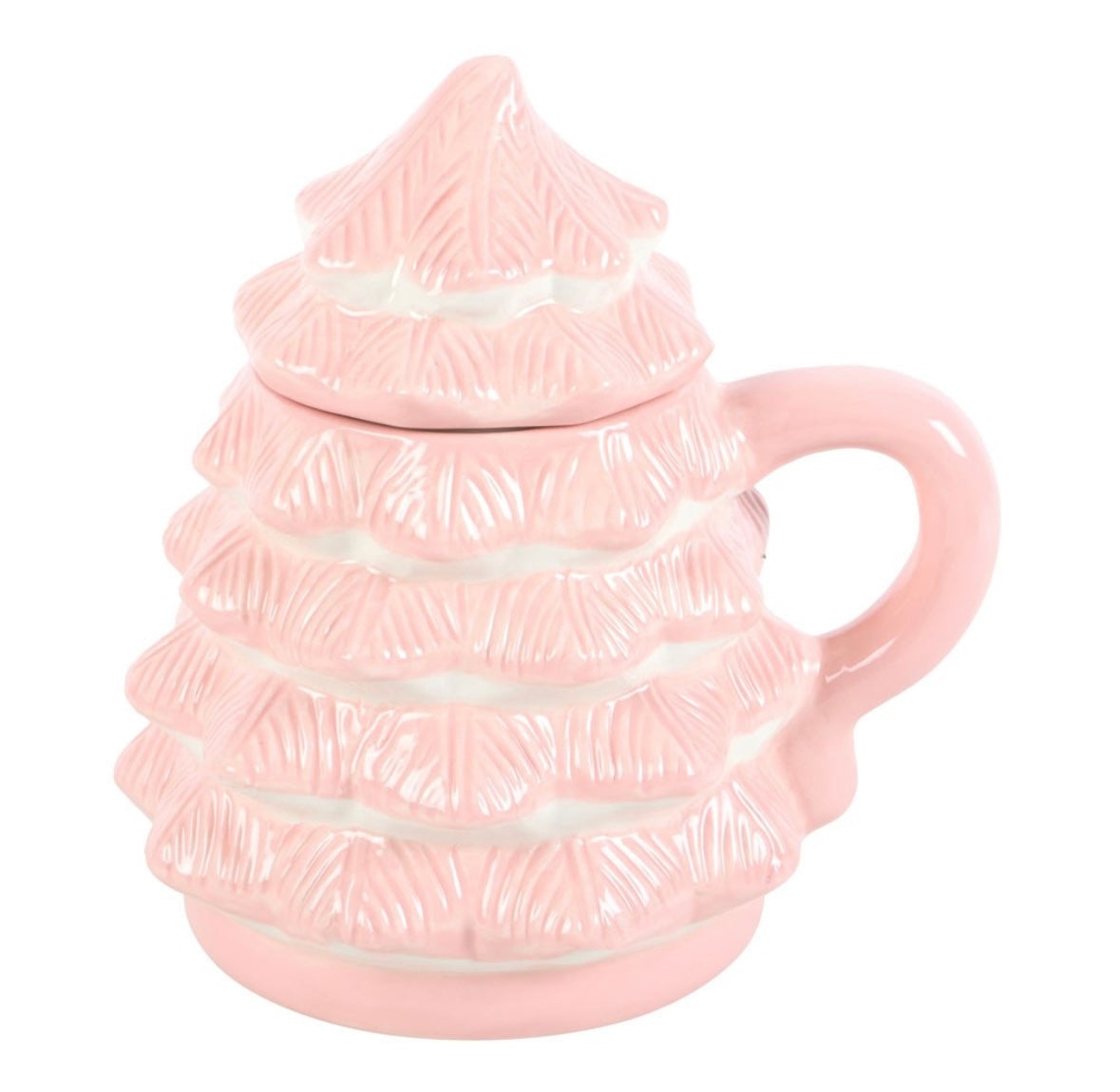 Pink Christmas Tree Shaped Mug With Lid