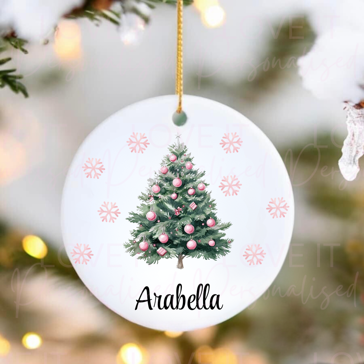 Personalised Christmas Ceramic Ornament - Pink/Blue Tree Design