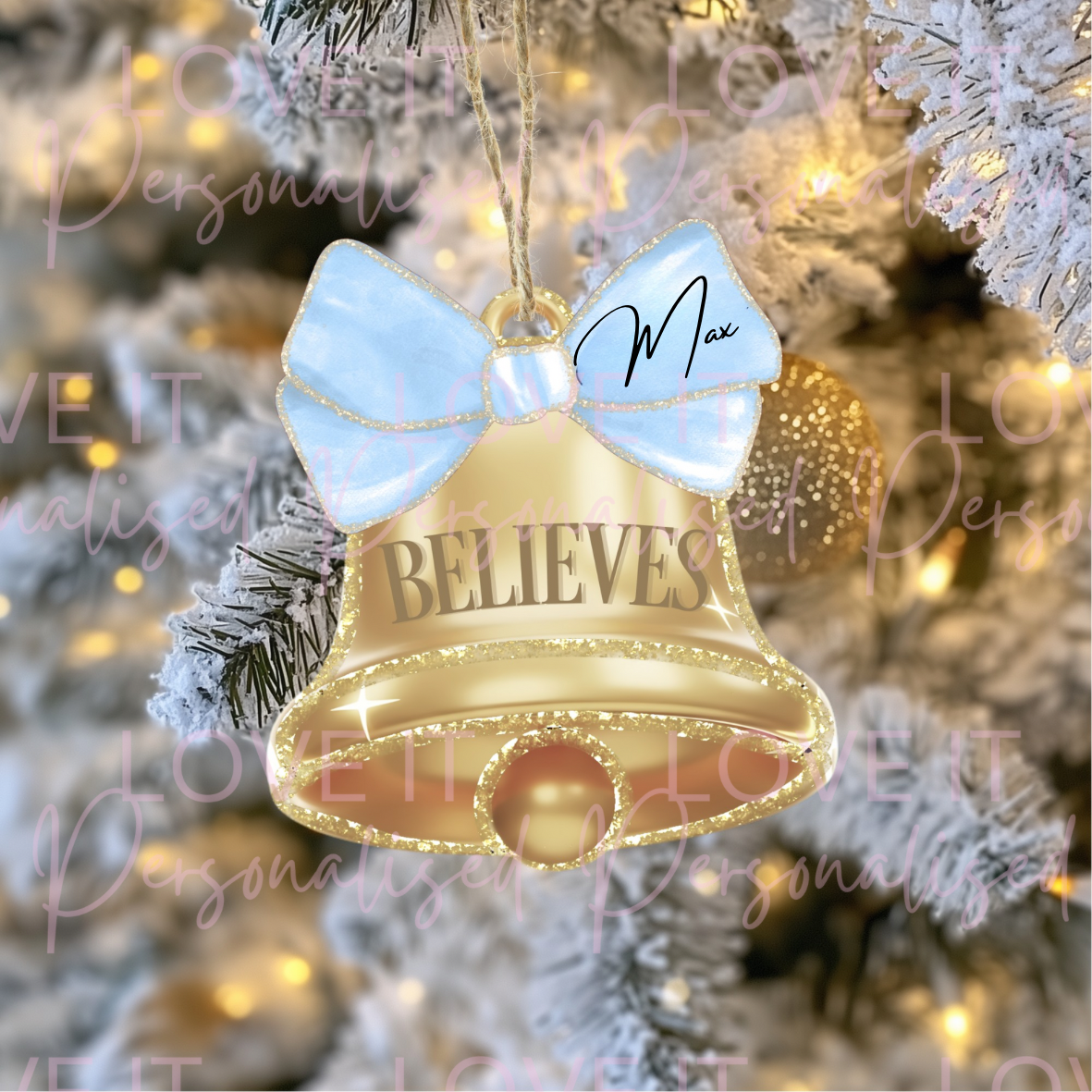 Personalised Acrylic Christmas Believe Bell Ornament - 6 Colours