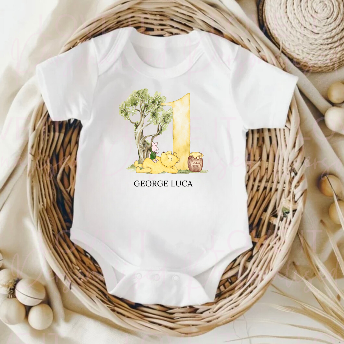 Personalised Bear First Birthday Baby Bodysuit