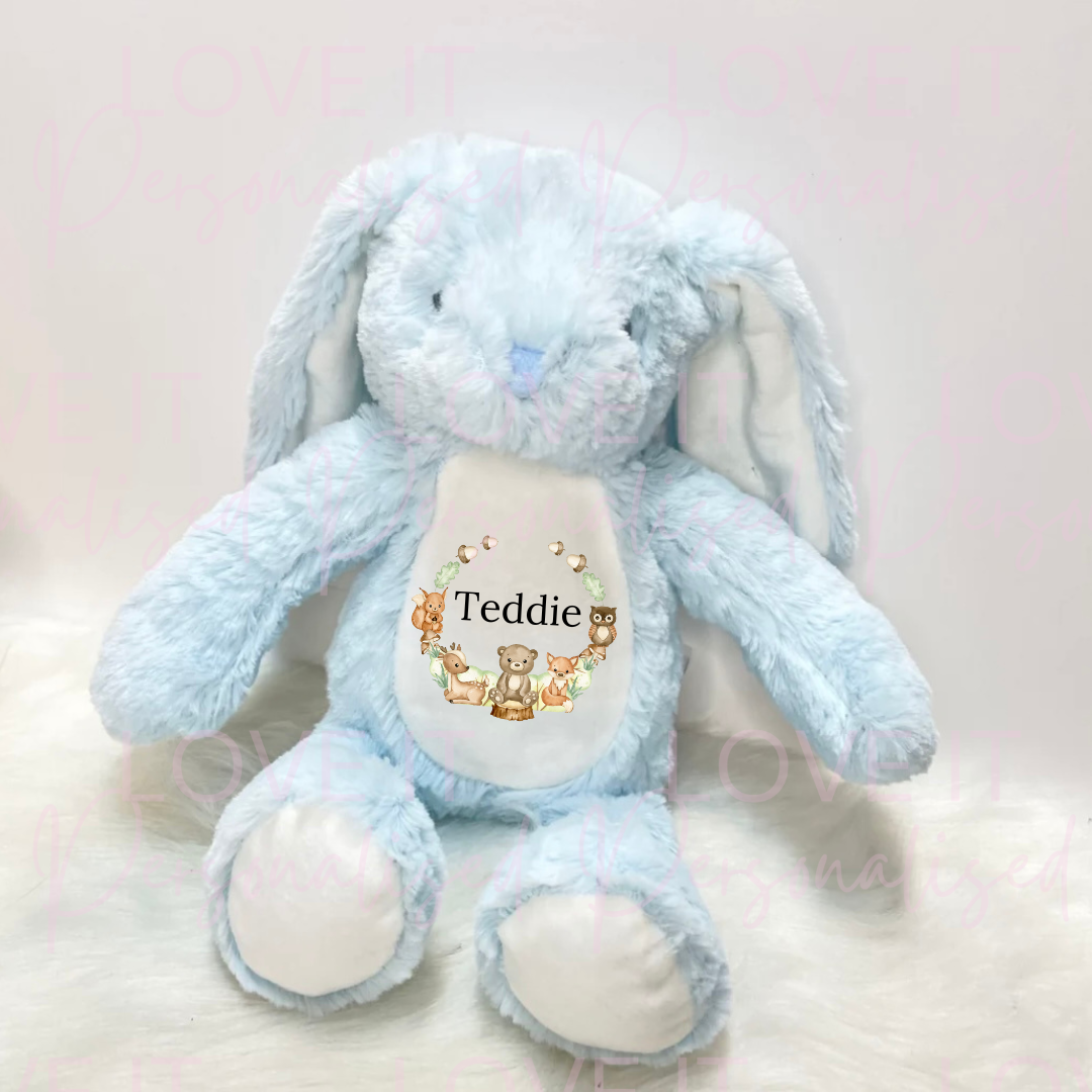 Personalised Bunny Teddy - Woodland Wreath Design
