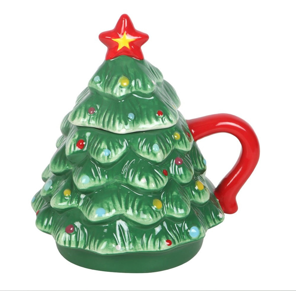 Green/Red Christmas Tree Shaped Mug With Lid