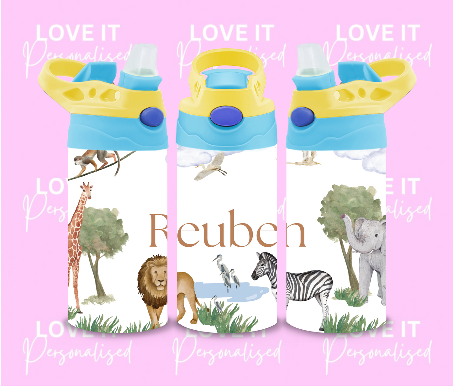 Personalised Safari Animals 12oz Water Bottle