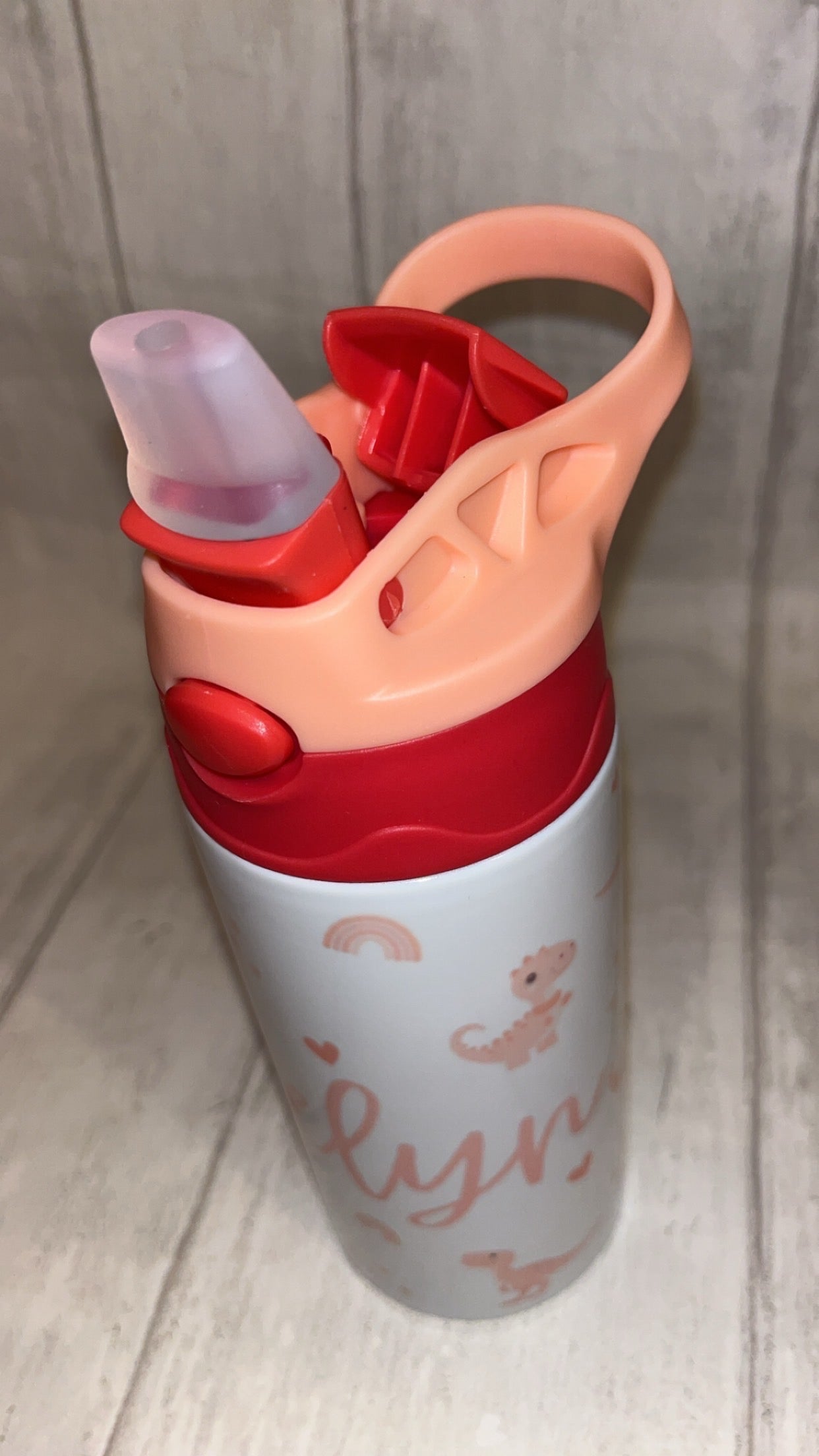 Personalised Pink Dinosaur 12oz Water Bottle