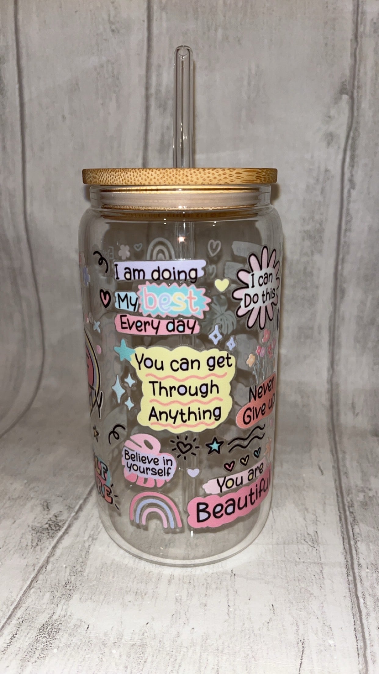 Cup Of Positivity Clear Libbey Glass Can