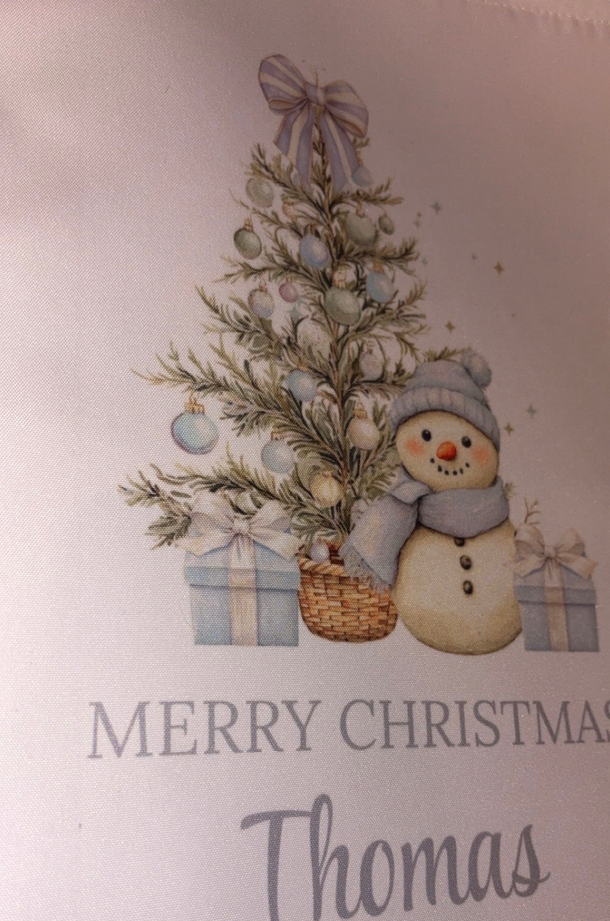 Personalised Christmas Eve Bag - Pink/Blue Snowman Design