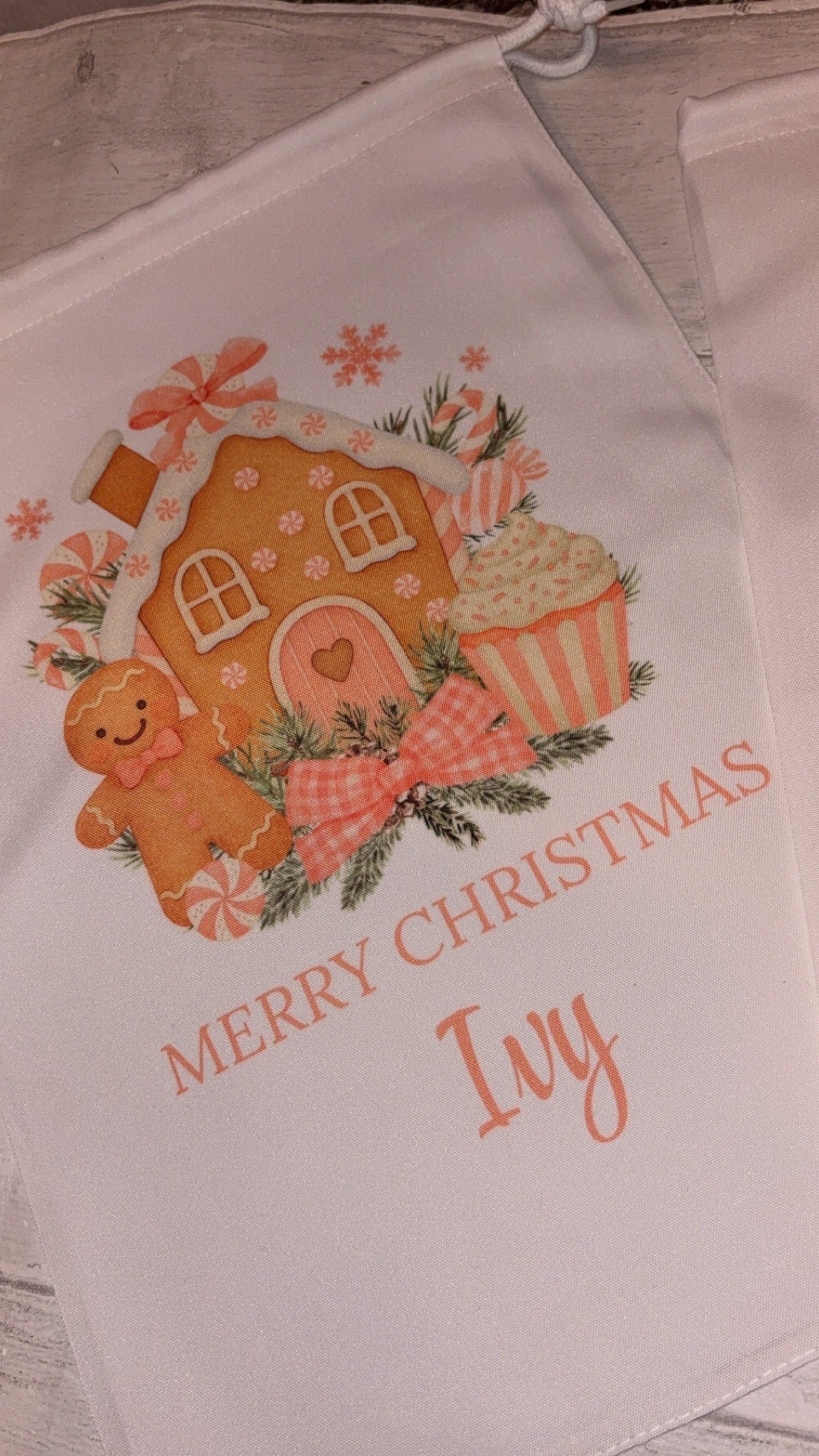 Personalised Christmas Eve Bag/Perfect for Pyjamas - Pink/Blue Gingerbread House Design