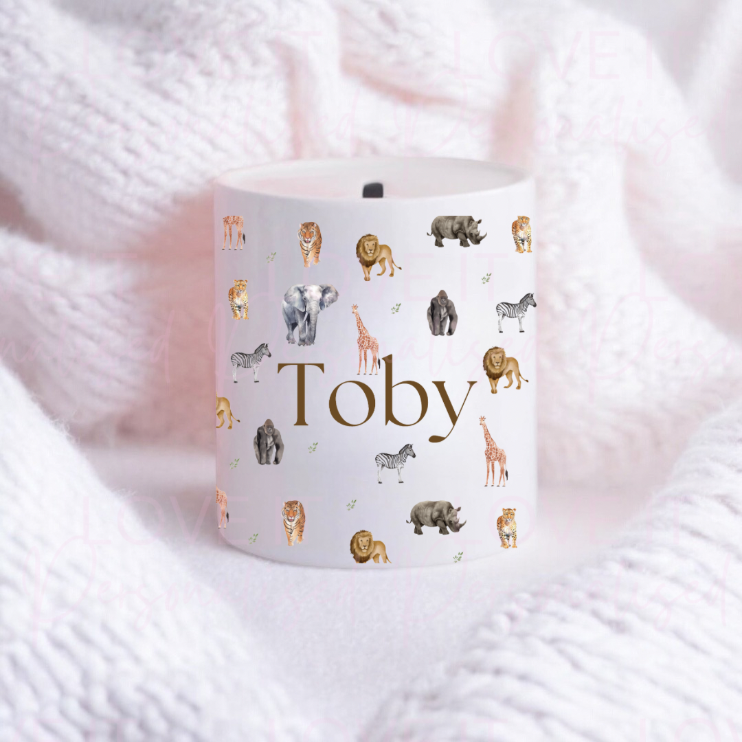 Personalised Safari Animal Money Box